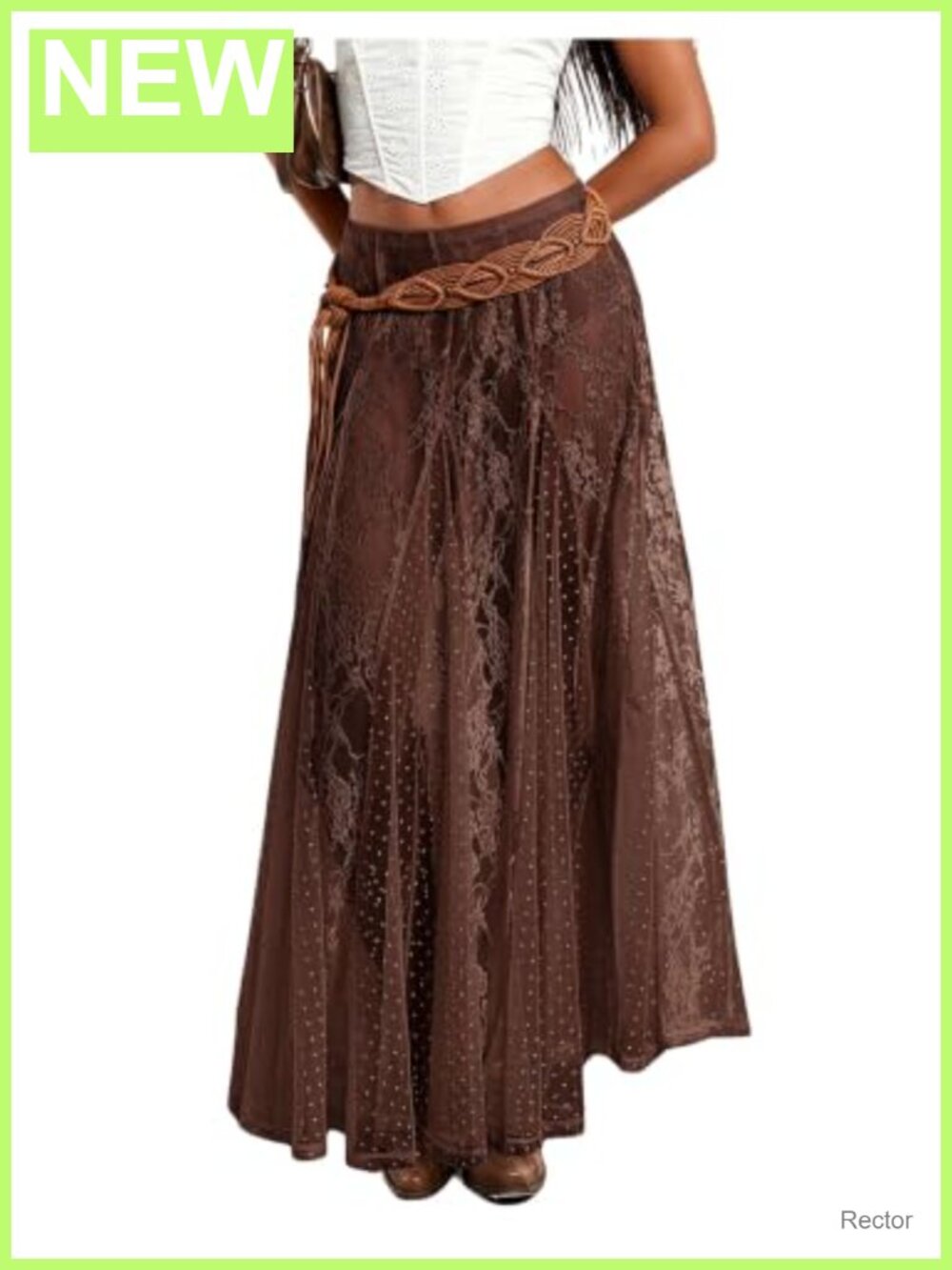 Sheer Lace Maxi Skirt See Through Low Waist Flowy A-Line
